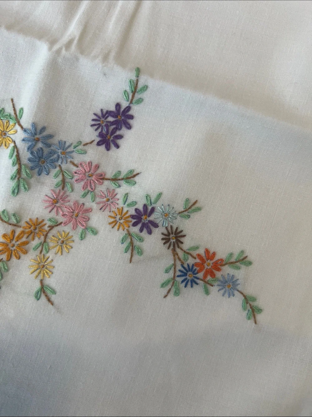 Embroidered praying hands Cross Pillowcase Set White with Pastel Floral Accents